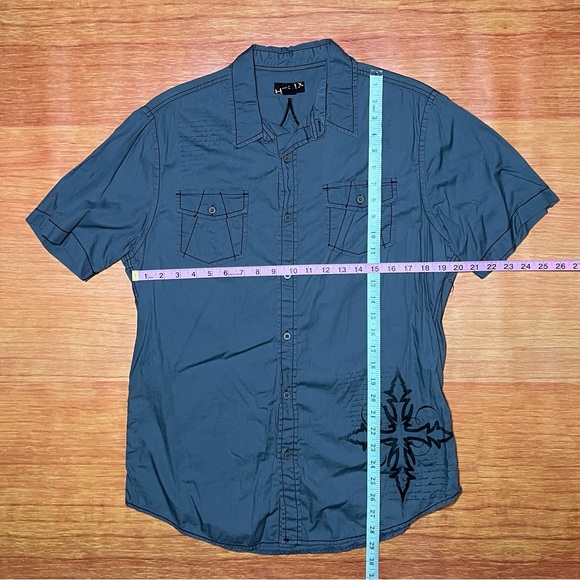 Helix Mens Large Button Up Grey Cross - Picture 2 of 3